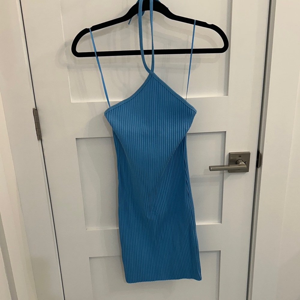 Ribbed Blue Halter Dress
